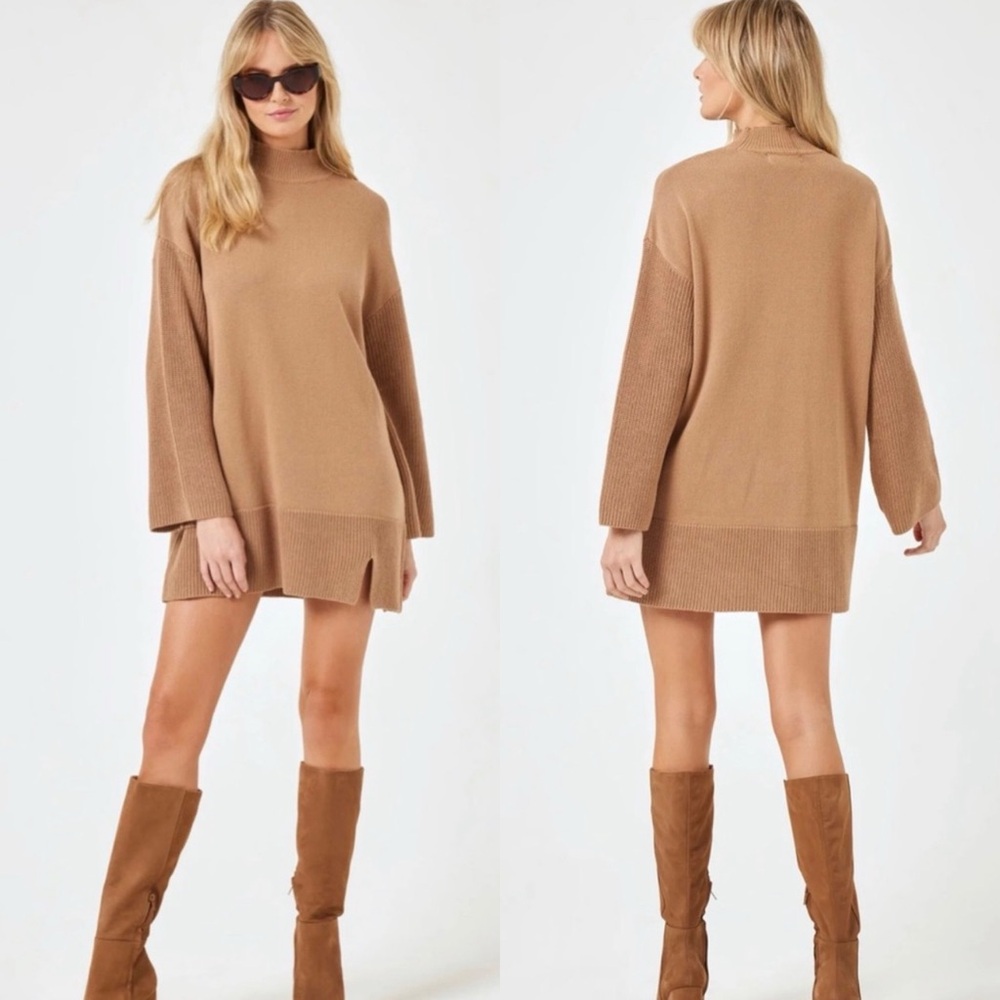 L*Space Oversized Knit Sweater Dress Tan